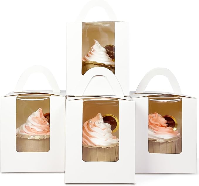 Cupcake Carriers 100 White Boxes with 100 Holder Inserts, 3.7 x 3.7 x 4.5 Inch