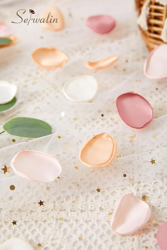 Serwalin 300Pcs Silk Rose Petals Artificial Flower Petals for Weddings Champagne Gold Petals Fake Flower Girl Petals for Wedding Flower Girl Basket Aisle Runner Bridal Shower (4 Color Mixes)