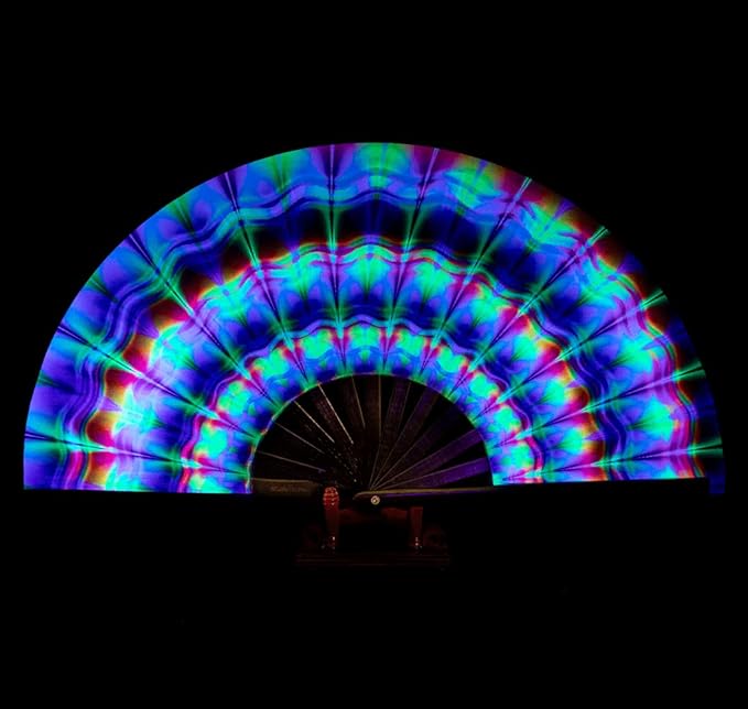 Amajiji Rave Folding Hand Fan Popping Fans for Line Dancing, Large Clacking Fans Clap Fan for Boots On The Ground Dance,Party,Decoration,Festival (Trippy)