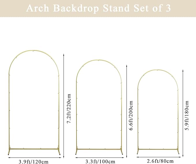Background Support Equipment: Beige Metal Arch Set of 3 with Fabric