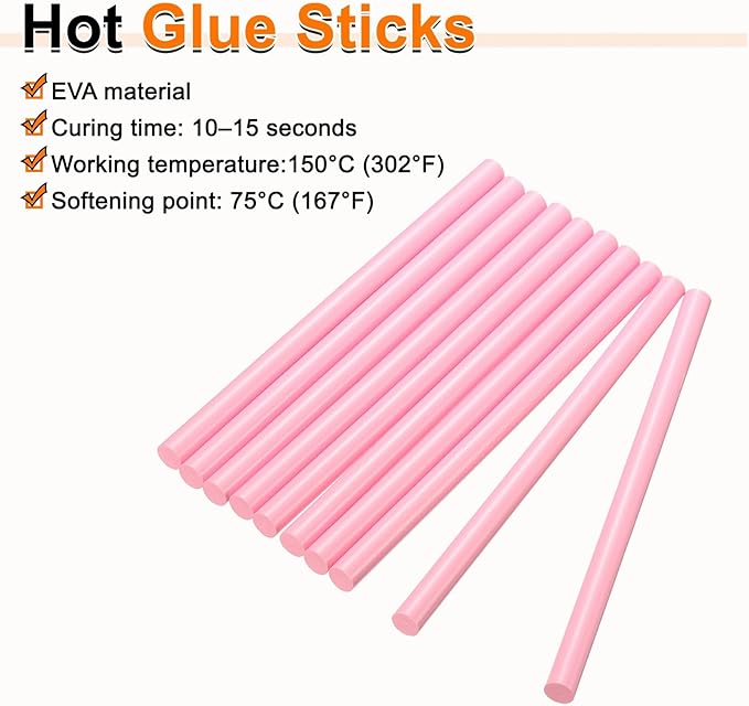 HARFINGTON 10pcs Hot Glue Sticks 0.43" Dia x 3.94" Long EVA Mini Hot Melt Adhesive Glue Stick for Hot Melt Gun Wood Plastic Glass Flowers Fabrics Foam, Pink