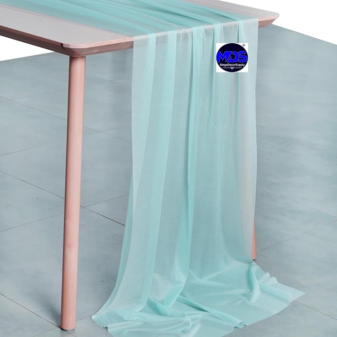 MDS 15 Pack 10ft Chiffon Table Runner 29 x 120 Inches Sheer Wedding Runner Romantic Rustic Table Runner for Wedding Decorations, Birthday Parties, Bridal Shower Party Arch Decor - Teal