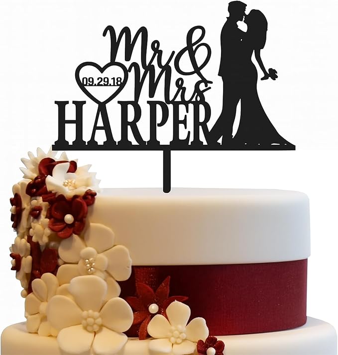 Non-Edible Wood Wedding Cake Topper, 6 x 8 Inch, Natural Finish