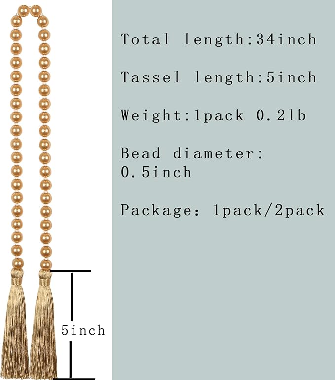 Tassel Garland 34 Inch Off White Glass Bead, 2 Pack