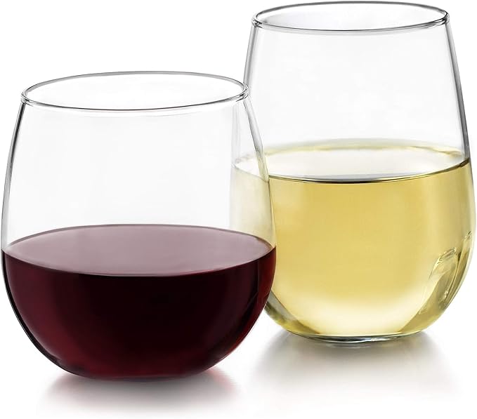 Wine Glasses Set of 12, Stemless Red and White, Dishwasher Safe