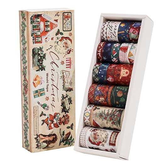 20 Rolls Christmas Theme Washi Tape Set, Writable Decorative Tapes for Scrapbooking, Bible Journaling, Bullet Journaling, 0.6"x79" per Roll