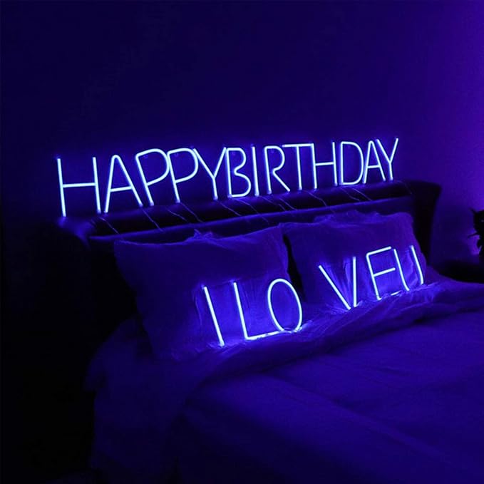 ENUOLI LED Blue Neon Letter Signs Night Light Battery or USB Operated LED Marquee Letters Neon Art Decorative Lights Wall Decor for Children Baby Room Christmas Wedding Party Decoration(I)