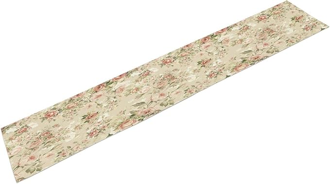 Lovely Rose Table Runner, Red and White Vintage Rose Delicate Floral Natural Pattern Long Table Restaurant Kitchen Holiday Party Decoration,13in（33cm） W * 90in（229cm） L
