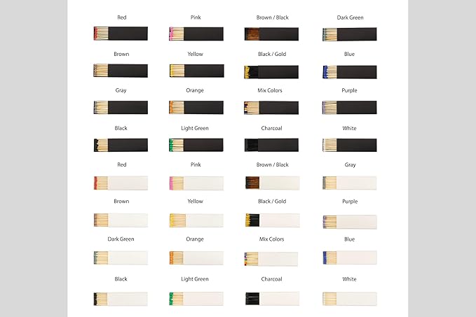 Chandler Studio 10 Boxes - Wooden Matchsticks in a Blank Matchbox with White/Black Matchboxes Colorful Tips (2" Matchboxes, 10 Boxes)