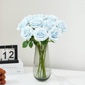 Artificial Rose Ice Open Flower Bouquet Faux Rose Stems, 10pcs – Blue