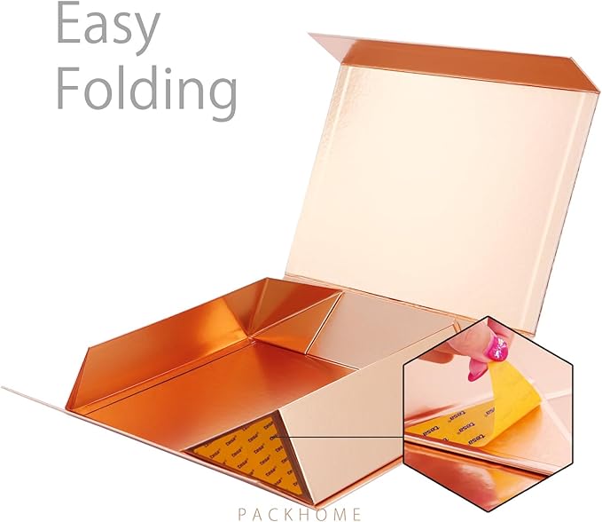 PACKHOME Large Gift Box 13.5x10x3.5 Inches, Sturdy Shirt Box with Magnetic Lid for Multiple Occasions (Glossy Rose Gold)