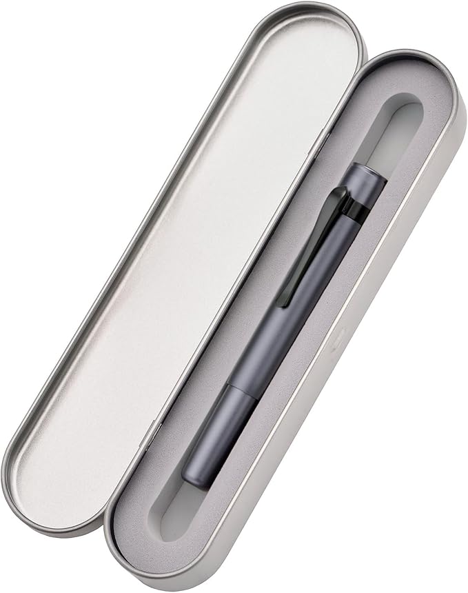 Hongdian M2 Black Forest Mini Fountain Pen, Bent Nib & Sleek Shape Aluminium Short Pocket Travel Pen (Space Gray)