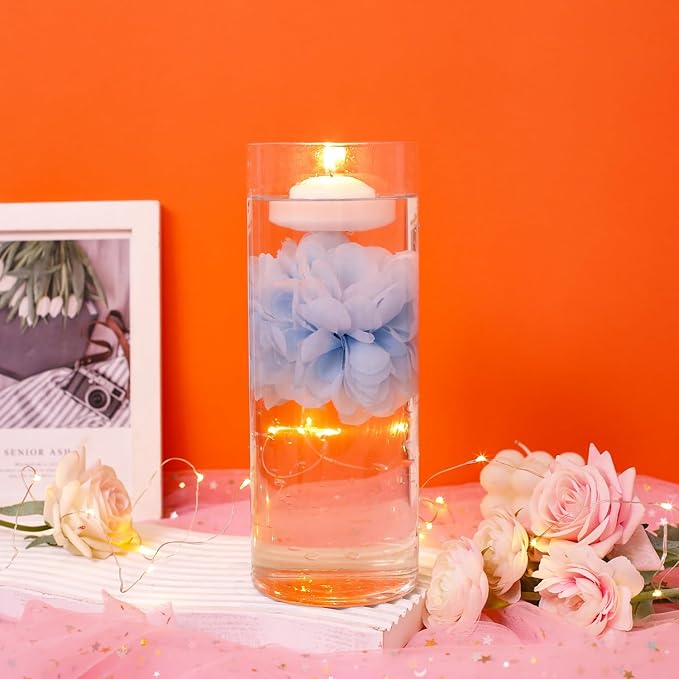 Vase Fillers with Floating Flowers and White Candles, 24 Pieces