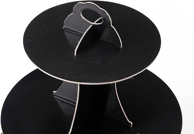 2Pcs 3-Tier Cupcake Stand, Cake Stand holder, Tiered DIY Cupcake Stand Tower for Dessert Table Displays, Birthday Theme Party Favors Decoration, Floral Tea Party, 12" W x 12.8" H, Black
