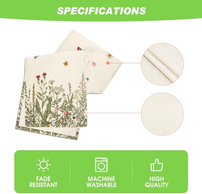 Artoid Mode Antique Herbs and Wild Flowers Summer Table Runner, Spring Fall Kitchen Dining Table Decoration for Home Party 13x72 Inch
