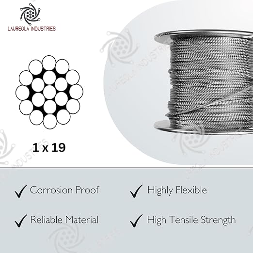 Laureola 1/8" Type-1x19 Grade-316 Stainless Steel Cable Railing Wire Rope - 300ft