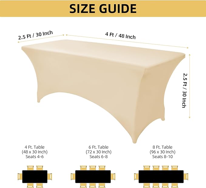 2-Pack 4ft Spandex Table Covers for Rectangular Folding Tables - Wrinkle Resistant Stretch Tight Table Cloths - Ultimate Fitted Table Protector for Parties, Banquet, and Wedding