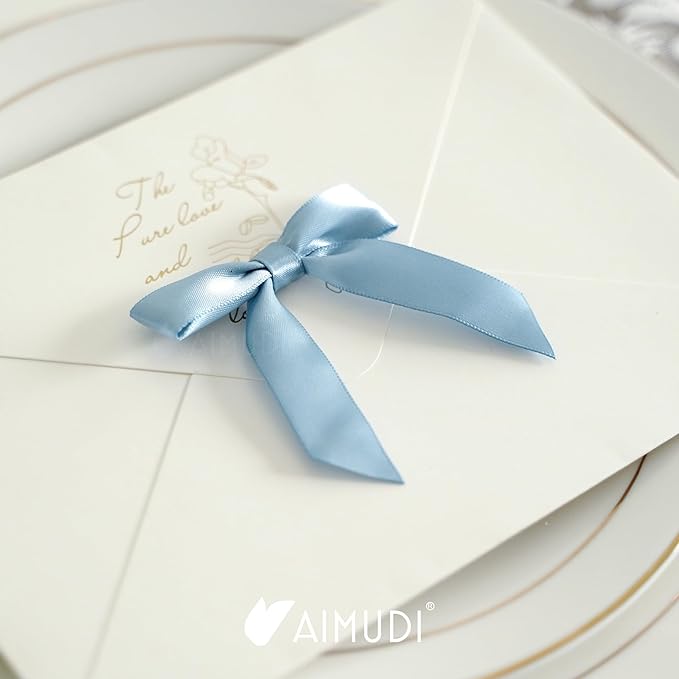 Gift Wrap Bows, 50 Dusty Blue Satin Bows with Twist Ties, 2.5 Inch