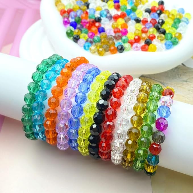 100 PCS 8mm Crystal Glass Beads Round Multiple Faceted Loose Spacer Glass Beads for DIY Handcrafte Bracelet Necklace Earring Jewelry Making(Light Sapphire)