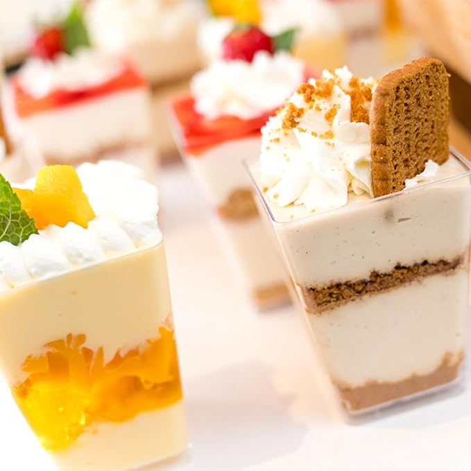 50 Pack 5 oz Plastic Dessert Cups with Lids and Spoons - Clear Yogurt Parfait Cups with Lids - Mini Dessert Shooter Cup with Spoons for Fruit Pudding Mousse Ice Cream Appetizer