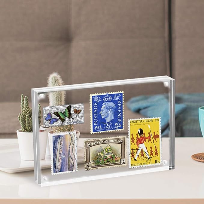 HELPLEX Acrylic Frames, 2 Pack 8x10, 24mm Thicker Frameless Clear Frame, Double Sided Magnetic, Free Standing Desktop Display