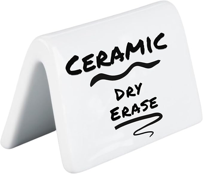 Double Sided Ceramic Dry Erase Table Tent Sign White - 3-1/2"x2" - Reusable Tabletop Setting. Great for Wedding, Birthday, Picnic, Banquet, Buffet, Bakery, Party, Events, Message Board, Food Tents