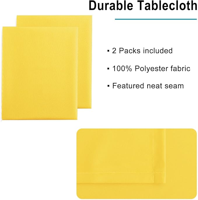 Hiasan 2 Pieces Yellow Square Tablecloth - Spillproof and Waterproof Washable Table Cloth for Dining Room Kitchen Camping, 54 x 54 Inch