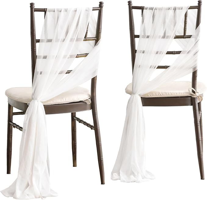 Ling's Moment Wedding Chiffon Chair Sashes Cover Aisle Decorations Draping Fabric Wrinkle-Free with Tie 16 Pcs White for Party Ceremony Reception Floral Arrangement Banquet Outdoor Decor