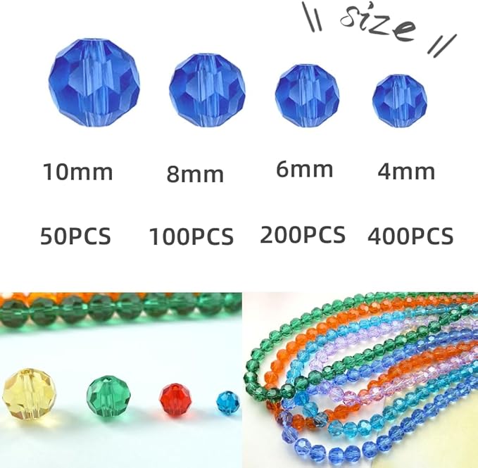50 PCS 10mm Crystal Glass Beads Round Multiple Faceted Loose Spacer Glass Beads for DIY Handcrafte Bracelet Necklace Earring Jewelry Making(Multicolor)