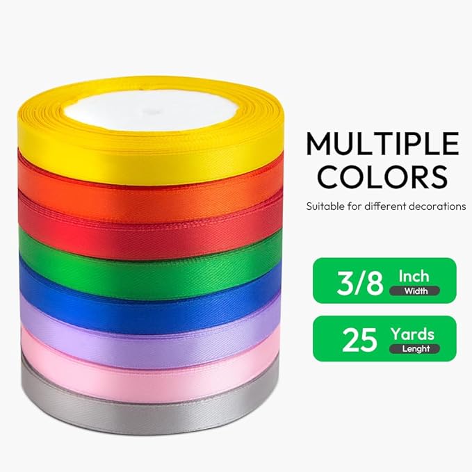KMER LIFE Green Ribbon 3/8 Inches x 25 Yards Satin Ribbons Perfect for Halloween, Wreath, Corset, Floral, Floral Arrangement, Christmas, Wedding Party Decoration, Bow Making & Other Projects