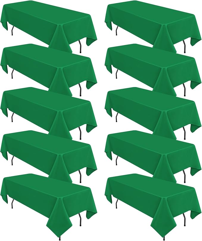 10 Pack Green Tablecloths for 6ft Rectangle Tables 60 x 102 Inch - Polyester Table Cover Stain and Wrinkle Resistant Washable Fabric Table Clothes for Wedding Party Banquet Reception Restaurant