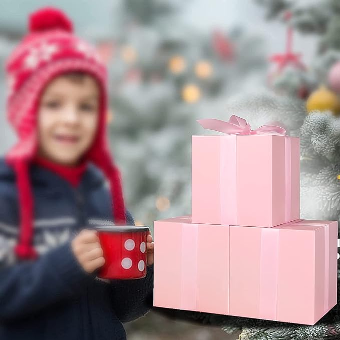 COTOPHER Small Gift Boxes 25 Pack 5x5x5 inches Pink Gift Boxes with Lids for Gifts, Crafting, Wedding Party Favor, Cupcake Boxes, Candy, Bridesmaids Proposal Box with Ribbons and Stickers