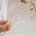 Table Number Signs 1-25 Frosted Acrylic Arch Design with Stands