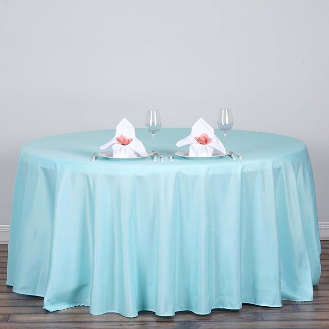 Efavormart Round Tablecloth, 120 Inch Stain & Wrinkle Resistant Washable Table Cloth, Decorative Polyester Fabric Table Cover for Banquet, Wedding, Dining - Light Blue