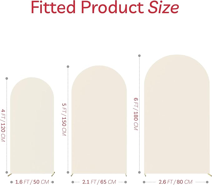 Spandex Anti Wrinkle Arch Backdrop Cover - High Elastic Fitted Arch Stand Cover Set of 3, Beige Round Top Chiara Backdrop for Wedding Birthday Party Garden Decor 4FT, 5FT, 6FT
