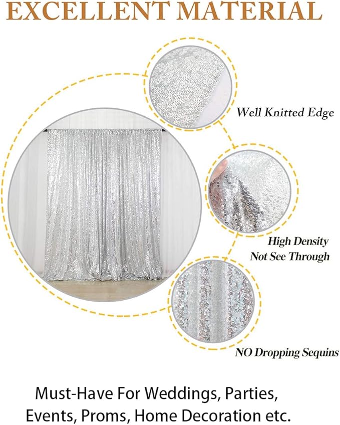 ShiDianYi Sequin Backdrop Silver 2 Panels 4FTx10FT Backdrops for Photography Shimmer Photo Backdrop for Birthday Sparkle Wedding Drapes Glitter Curtains Background