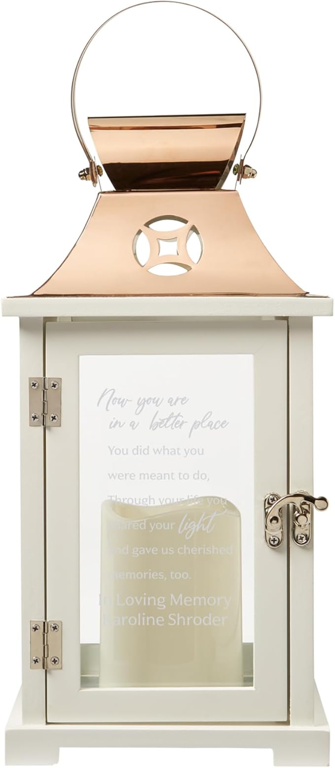 Decorative Candle Lantern, Personalized Memorial, Wood and Copper Finish