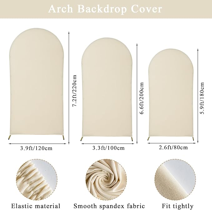 Background Support Equipment: Beige Metal Arch Set of 3 with Fabric