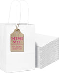 qiqee 25 Pcs White Mini Paper Gift Bags with Handles 6"x4.5"x2.5" Small Brown Kraft Party Favor Treat Bags Multiple Uses (Mini size)