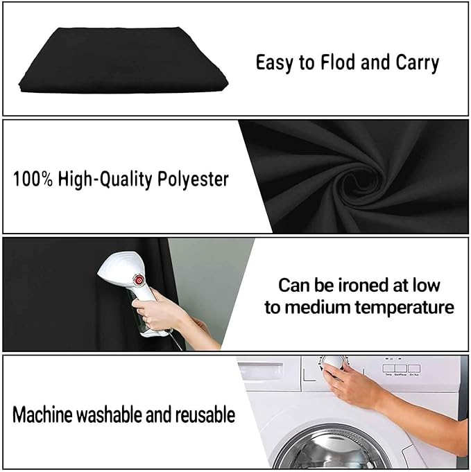 10x10ft Big Black Screen Backdrops Solid Black Photo Backdrops for Photoshoot, Photography Background for Meeting Wall, Party, Videos