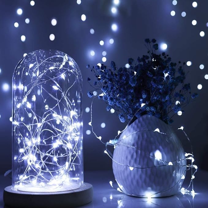 16 Pack Led Fairy Lights Battery Operated String Lights 10 Feet 30 LED Waterproof Twinkle Lights Mason Jar Lights Silver Wire Firefly Lights for Christmas Party Wedding Patio White