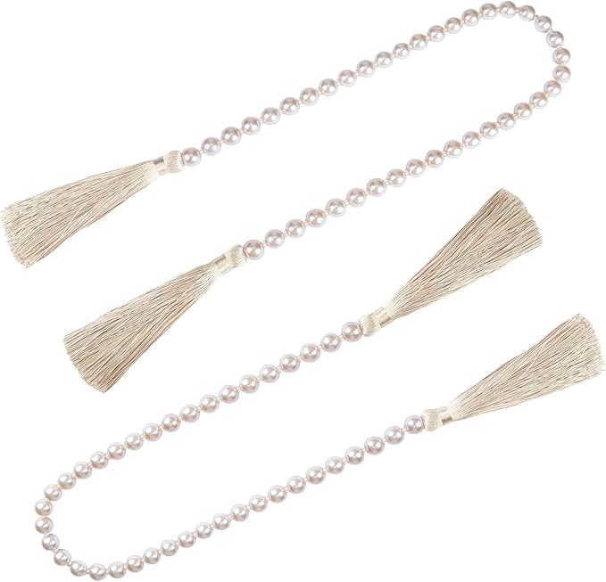 Tassel Garland 34 Inch Off White Glass Bead, 2 Pack