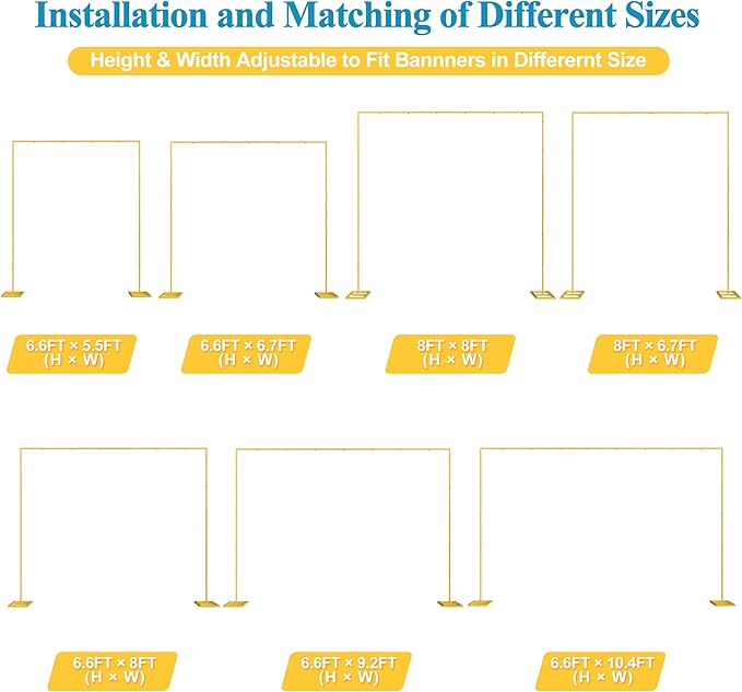 Background Support Equipment 8 ft Adjustable Gold Steel Frame