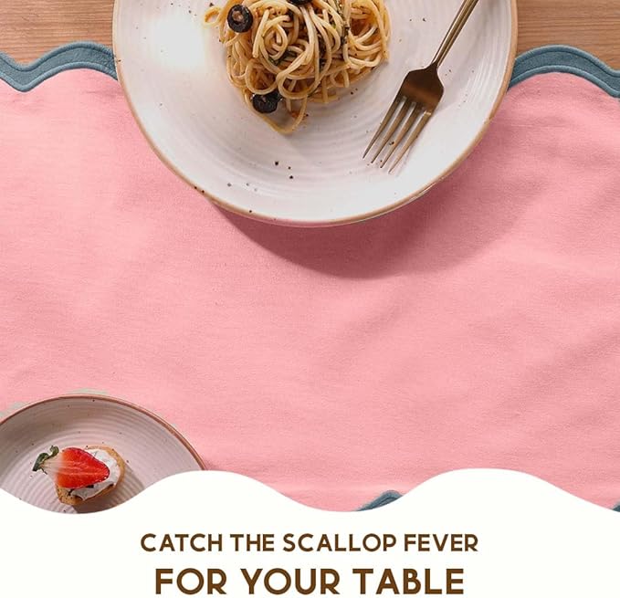 Folkulture Table Runner | Table Runners 108 inches Long | Scallop Table Runner for Farmhouse Decor or Boho Decor | Boho Pink Table Runners for Dining Room Table Decor | Pastel Party Decorations