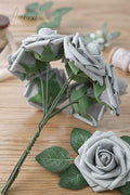 Artificial Flowers Real Looking Grey Foam Fake Roses, 50pcs – Silver