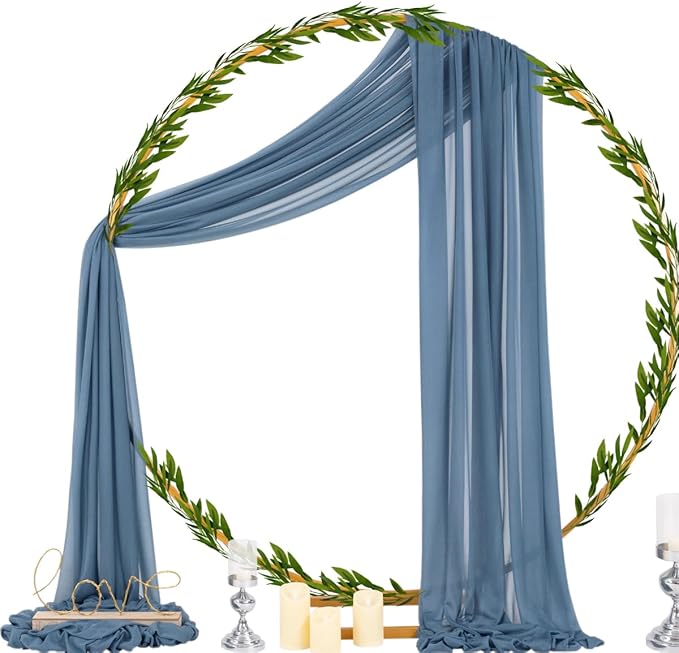 Outdoor Curtains: Dusty Blue Sheer Chiffon Arch Drapes, 4 Panels 29 x 20 Ft