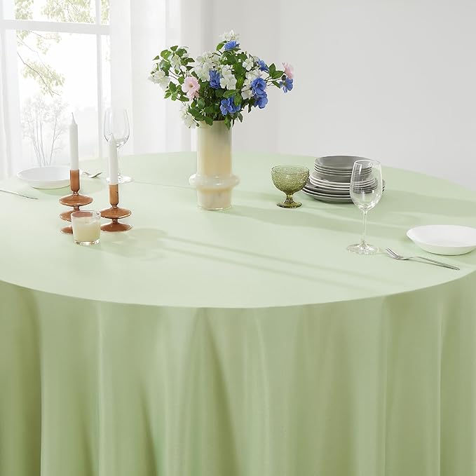 Tablecloths, Round Polyester in Sage Green, 90 Inch Washable