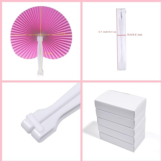 12 Packs Decorative Paper Folding Hand Fans Handheld,Pink Round Foldable Wedding Fans Chinese and Japanese Fans Bulk for Bridal Guest Church Party Favors Dancing Birthday DIY
