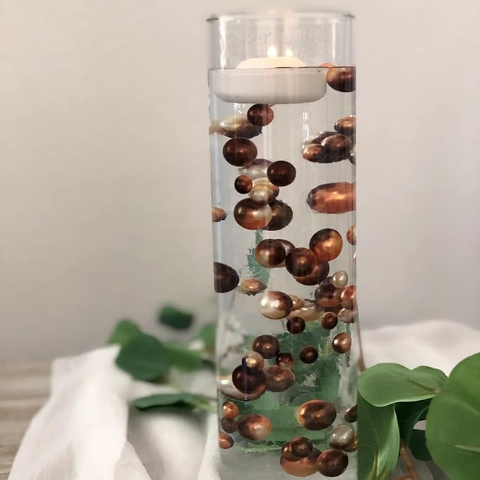 Vase Fillers: 100 Plastic Faux Pearls in Coffee, 3 Sizes, No Hole