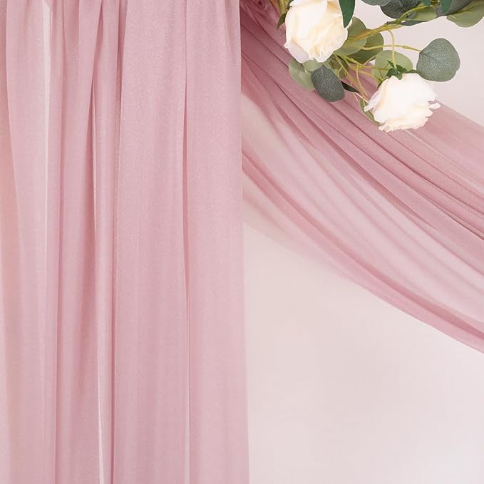 MLMC Dusty Rose Wedding Arch Draping Fabric 4 Panels 29" x 20 FT Extra Long Gauze Drapes Sheer Backdrop Curtains 6.6 Yards Outdoor Drapery Panels for Wedding Ceremony Party Ceiling Decoration